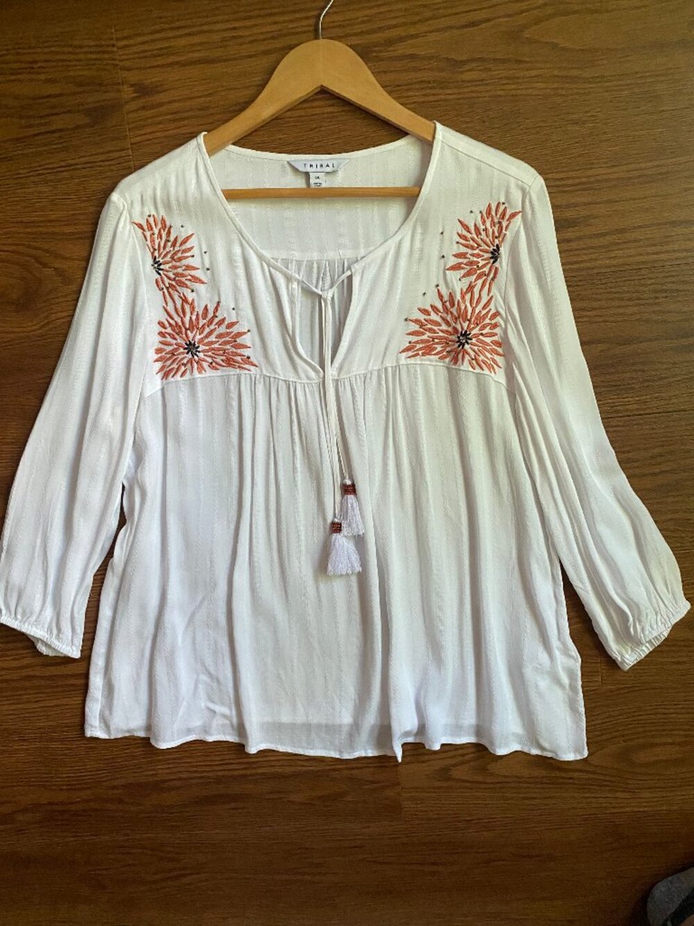 Tribal Embroidered Boho Tassel Peasant Blouse